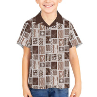Vintage Aloha Block Quilt Kid Hawaiian Shirt Beige Inspired Lei Motifs LT9 Kid Beige - Polynesian Pride