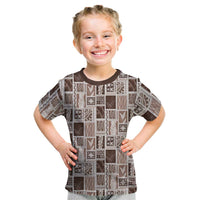 Vintage Aloha Block Quilt Kid T Shirt Beige Inspired Lei Motifs LT9 Beige - Polynesian Pride