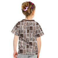 Vintage Aloha Block Quilt Kid T Shirt Beige Inspired Lei Motifs LT9 - Polynesian Pride