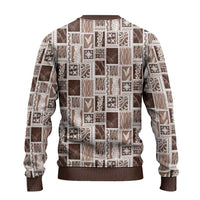 Vintage Aloha Block Quilt Ugly Christmas Sweater Beige Inspired Lei Motifs - Polynesian Pride