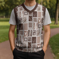 Vintage Aloha Block Quilt Christmas Knitted V-Neck Vest Beige Inspired Lei Motifs - Polynesian Pride