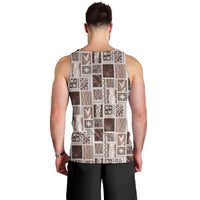 Vintage Aloha Block Quilt Men Tank Top Beige Inspired Lei Motifs - Polynesian Pride