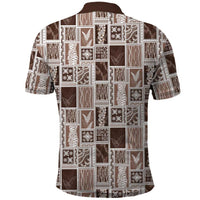 Vintage Aloha Block Quilt Polo Shirt Beige Inspired Lei Motifs - Polynesian Pride