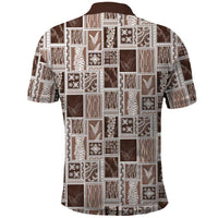 Vintage Aloha Block Quilt Polo Shirt Beige Inspired Lei Motifs LT9 - Polynesian Pride