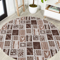 Vintage Aloha Block Quilt Round Carpet Beige Inspired Lei Motifs - Polynesian Pride