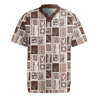 Vintage Aloha Block Quilt Rugby Jersey Beige Inspired Lei Motifs LT9 Beige - Polynesian Pride