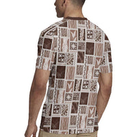 Vintage Aloha Block Quilt Rugby Jersey Beige Inspired Lei Motifs LT9 - Polynesian Pride