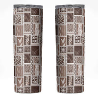 Vintage Aloha Block Quilt Skinny Tumbler Beige Inspired Lei Motifs - Polynesian Pride