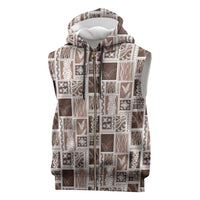 Vintage Aloha Block Quilt Sleeveless Zip Hoodie Beige Inspired Lei Motifs - Polynesian Pride