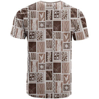 Vintage Aloha Block Quilt T Shirt Beige Inspired Lei Motifs LT9 - Polynesian Pride
