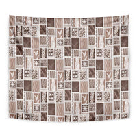 Vintage Aloha Block Quilt Tapestry Beige Inspired Lei Motifs - Polynesian Pride