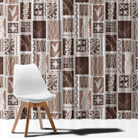 Vintage Aloha Block Quilt Window Curtain Beige Inspired Lei Motifs - Polynesian Pride