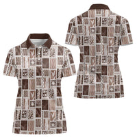 Vintage Aloha Block Quilt Women Polo Shirt Beige Inspired Lei Motifs LT9 - Polynesian Pride