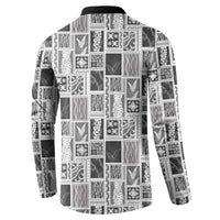 Vintage Aloha Block Quilt Button Sweatshirt Black Inspired Lei Motifs - Polynesian Pride