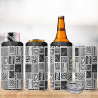 Vintage Aloha Block Quilt 4 in 1 Can Cooler Tumbler Black Inspired Lei Motifs - Polynesian Pride