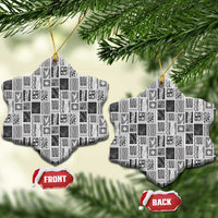 Vintage Aloha Block Quilt Ceramic Ornament Black Inspired Lei Motifs - Polynesian Pride