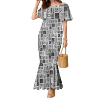 Vintage Aloha Block Quilt Family Matching Mermaid Dress and Hawaiian Shirt Black Inspired Lei Motifs - Polynesian Pride