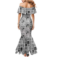 Vintage Aloha Block Quilt Family Matching Mermaid Dress and Hawaiian Shirt Black Inspired Lei Motifs - Polynesian Pride