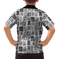 Vintage Aloha Block Quilt Family Matching Off The Shoulder Long Sleeve Dress and Hawaiian Shirt Black Inspired Lei Motifs LT9 - Polynesian Pride