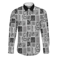 Vintage Aloha Block Quilt Family Matching Off Shoulder Maxi Dress and Hawaiian Shirt Black Inspired Lei Motifs LT9 Dad's Shirt - Long Sleeve Black - Polynesian Pride