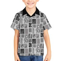 Vintage Aloha Block Quilt Family Matching Off Shoulder Maxi Dress and Hawaiian Shirt Black Inspired Lei Motifs LT9 Son's Shirt Black - Polynesian Pride