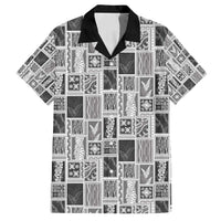 Vintage Aloha Block Quilt Family Matching Off Shoulder Short Dress and Hawaiian Shirt Black Inspired Lei Motifs - Polynesian Pride