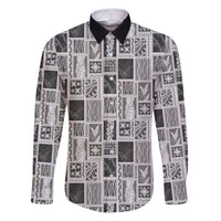 Vintage Aloha Block Quilt Family Matching Puletasi and Hawaiian Shirt Black Inspired Lei Motifs LT9 Dad's Shirt - Long Sleeve Black - Polynesian Pride