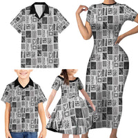 Vintage Aloha Block Quilt Family Matching Short Sleeve Bodycon Dress and Hawaiian Shirt Black Inspired Lei Motifs LT9 - Polynesian Pride