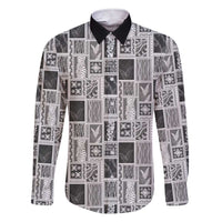Vintage Aloha Block Quilt Family Matching Short Sleeve Bodycon Dress and Hawaiian Shirt Black Inspired Lei Motifs LT9 Dad's Shirt - Long Sleeve Black - Polynesian Pride
