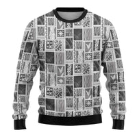 Vintage Aloha Block Quilt Ugly Christmas Sweater Black Inspired Lei Motifs - Polynesian Pride