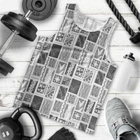 Vintage Aloha Block Quilt Men Tank Top Black Inspired Lei Motifs - Polynesian Pride