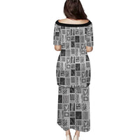 Vintage Aloha Block Quilt Puletasi Black Inspired Lei Motifs - Polynesian Pride