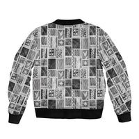 Vintage Aloha Block Quilt Sleeve Zip Bomber Jacket Black Inspired Lei Motifs - Polynesian Pride