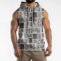 Vintage Aloha Block Quilt Sleeveless Hoodie Black Inspired Lei Motifs - Polynesian Pride