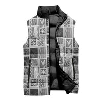 Vintage Aloha Block Quilt Sleeveless Puffer Jacket Black Inspired Lei Motifs - Polynesian Pride