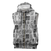 Vintage Aloha Block Quilt Sleeveless Zip Hoodie Black Inspired Lei Motifs LT9 Black - Polynesian Pride