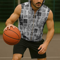 Vintage Aloha Block Quilt Sleeveless Zip Hoodie Black Inspired Lei Motifs - Polynesian Pride