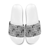 Vintage Aloha Block Quilt Slide Sandals Black Inspired Lei Motifs - Polynesian Pride