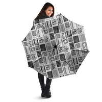 Vintage Aloha Block Quilt Umbrella Black Inspired Lei Motifs - Polynesian Pride