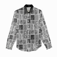 Vintage Aloha Block Quilt Women Casual Shirt Black Inspired Lei Motifs - Polynesian Pride
