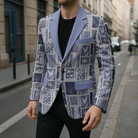 Vintage Aloha Block Quilt Blazer Blue Inspired Lei Motifs - Polynesian Pride