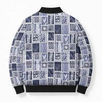 Vintage Aloha Block Quilt Bomber Puffer Jacket Blue Inspired Lei Motifs - Polynesian Pride