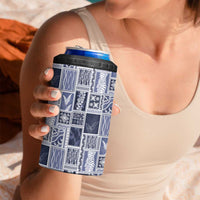 Vintage Aloha Block Quilt 4 in 1 Can Cooler Tumbler Blue Inspired Lei Motifs - Polynesian Pride