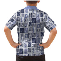 Vintage Aloha Block Quilt Family Matching Mermaid Dress and Hawaiian Shirt Blue Inspired Lei Motifs - Polynesian Pride