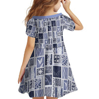 Vintage Aloha Block Quilt Family Matching Mermaid Dress and Hawaiian Shirt Blue Inspired Lei Motifs - Polynesian Pride