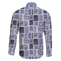 Vintage Aloha Block Quilt Family Matching Puletasi and Hawaiian Shirt Blue Inspired Lei Motifs - Polynesian Pride