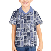 Vintage Aloha Block Quilt Family Matching Puletasi and Hawaiian Shirt Blue Inspired Lei Motifs - Polynesian Pride
