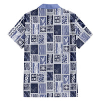 Vintage Aloha Block Quilt Family Matching Short Sleeve Bodycon Dress and Hawaiian Shirt Blue Inspired Lei Motifs - Polynesian Pride