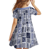 Vintage Aloha Block Quilt Family Matching Summer Maxi Dress and Hawaiian Shirt Blue Inspired Lei Motifs - Polynesian Pride