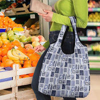 Vintage Aloha Block Quilt Grocery Bag Blue Inspired Lei Motifs - Polynesian Pride